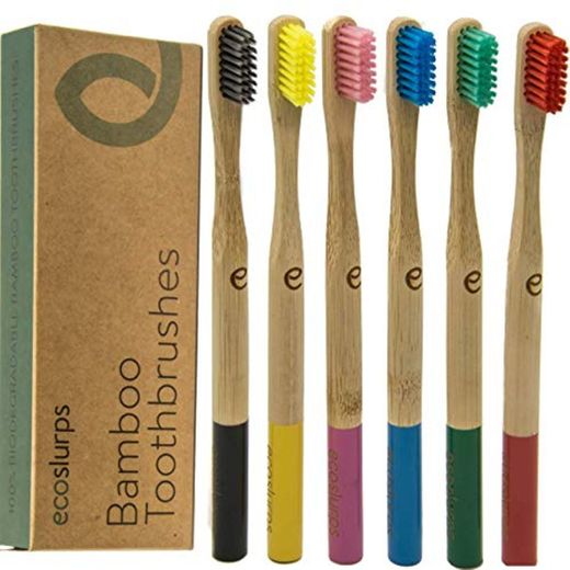 EcoSlurps 6 Paquete familiar de cepillos de dientes de bambú