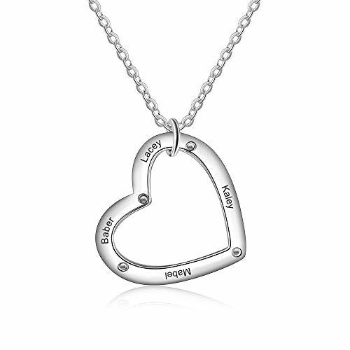 Producto Grand Made Nombre Personalizado Collar de Plata en Forma de corazón con