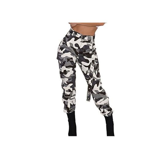 Pantalones Militares Mujer Cintura Alta Pantalon de Camuflaje de Chándal Hip Hop