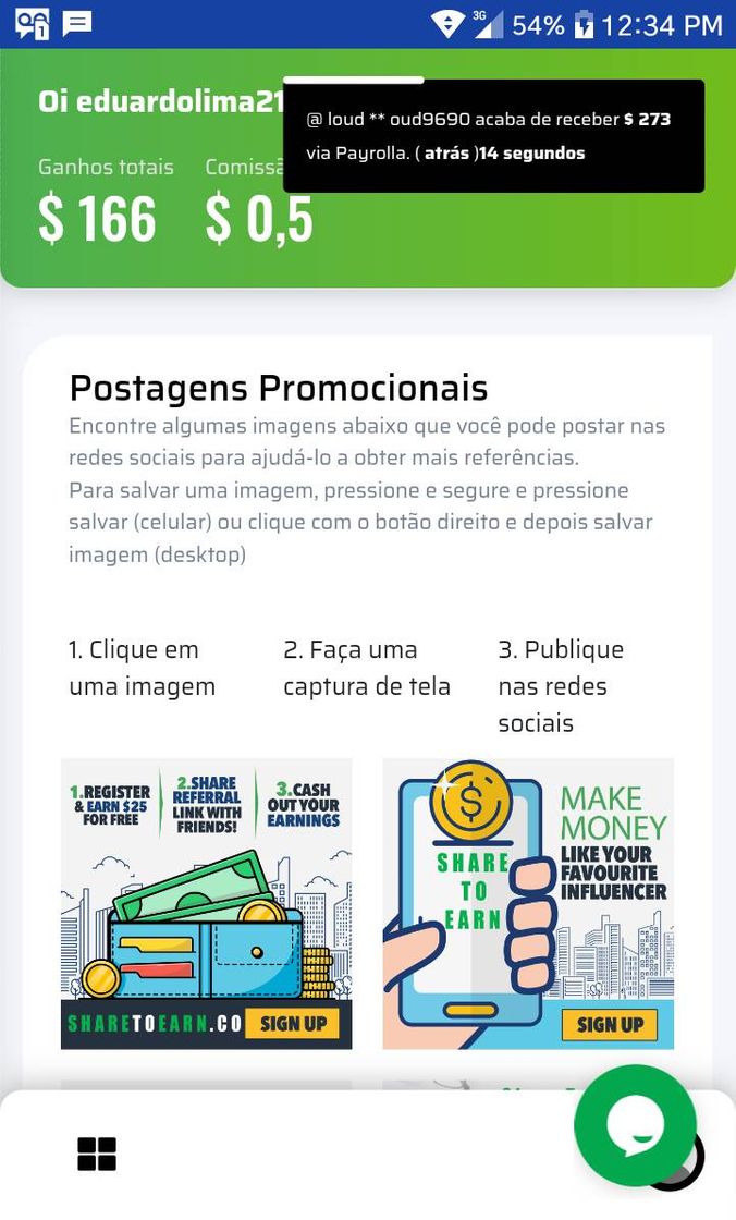 Moda 💰 Acabei de ganhar $ 50,00 no sharetoearn !! 💰