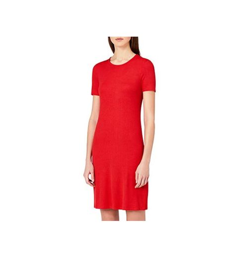Marca Amazon - MERAKI Vestido Camiseta Slim Fit Mujer, Rojo