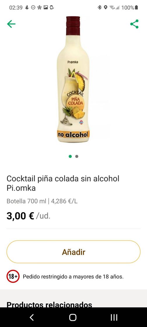 Cocktail piña colada sin alcohol Pi.omka | Mercadona compra online