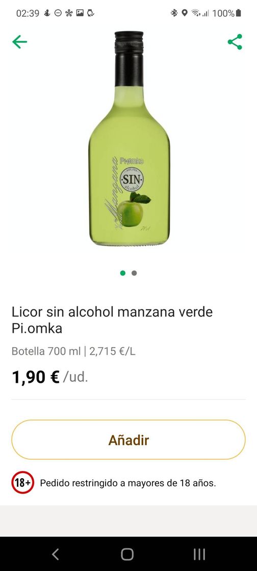 Licor sin alcohol manzana verde Pi.omka | Mercadona compra online