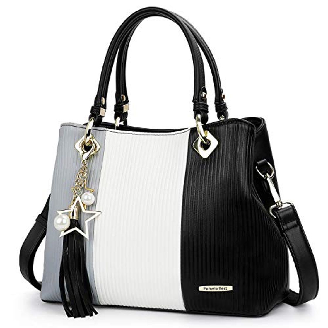 Fashion Pomelo Best Bolsos de Mujer, Bolso Señora Tote Multicolor Rayas PU Cuero