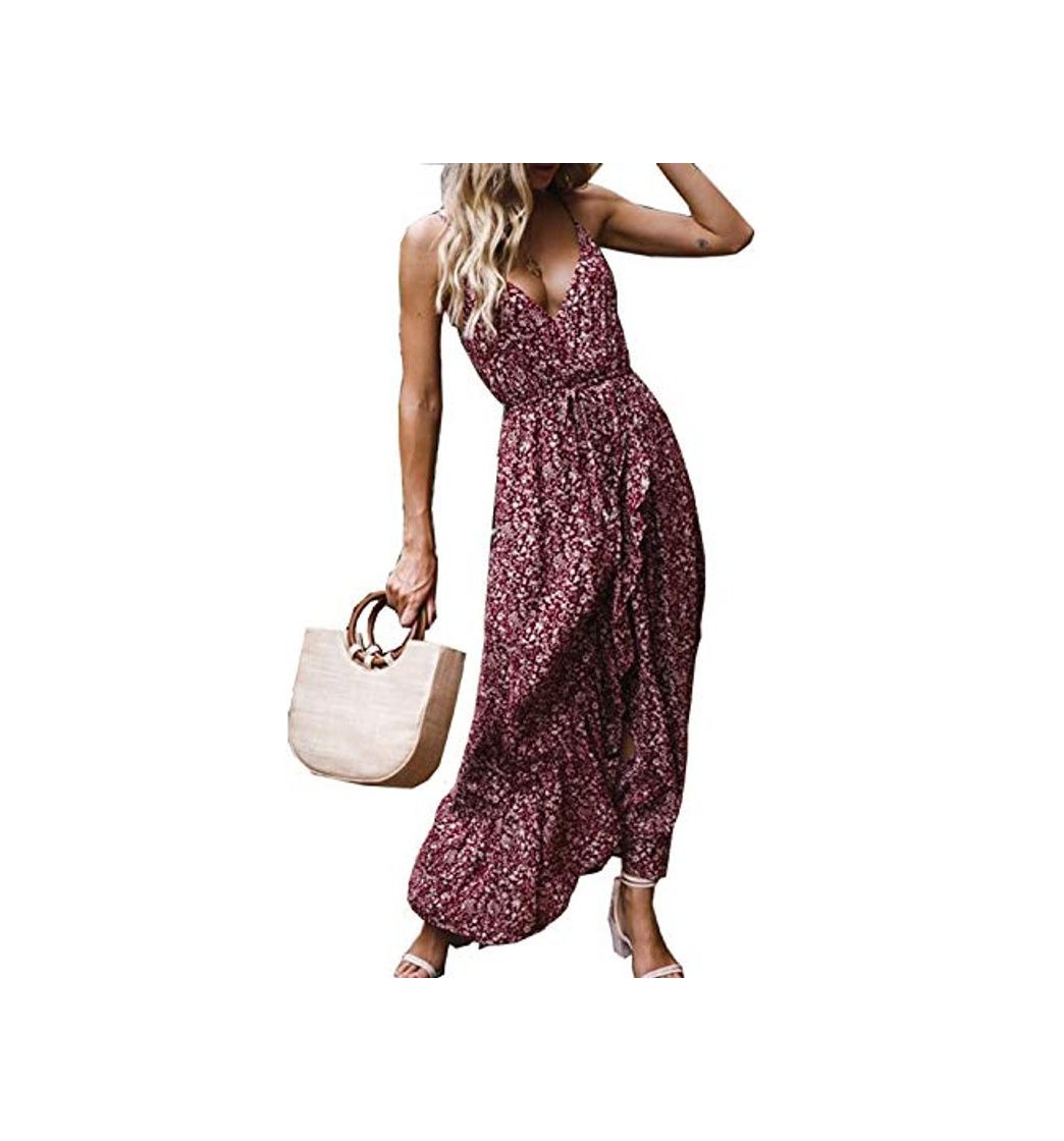 Products Abravo Mujer Vestidos Casual Bohemian Estampado Floral en Cuello-V sin Mangas Abertura