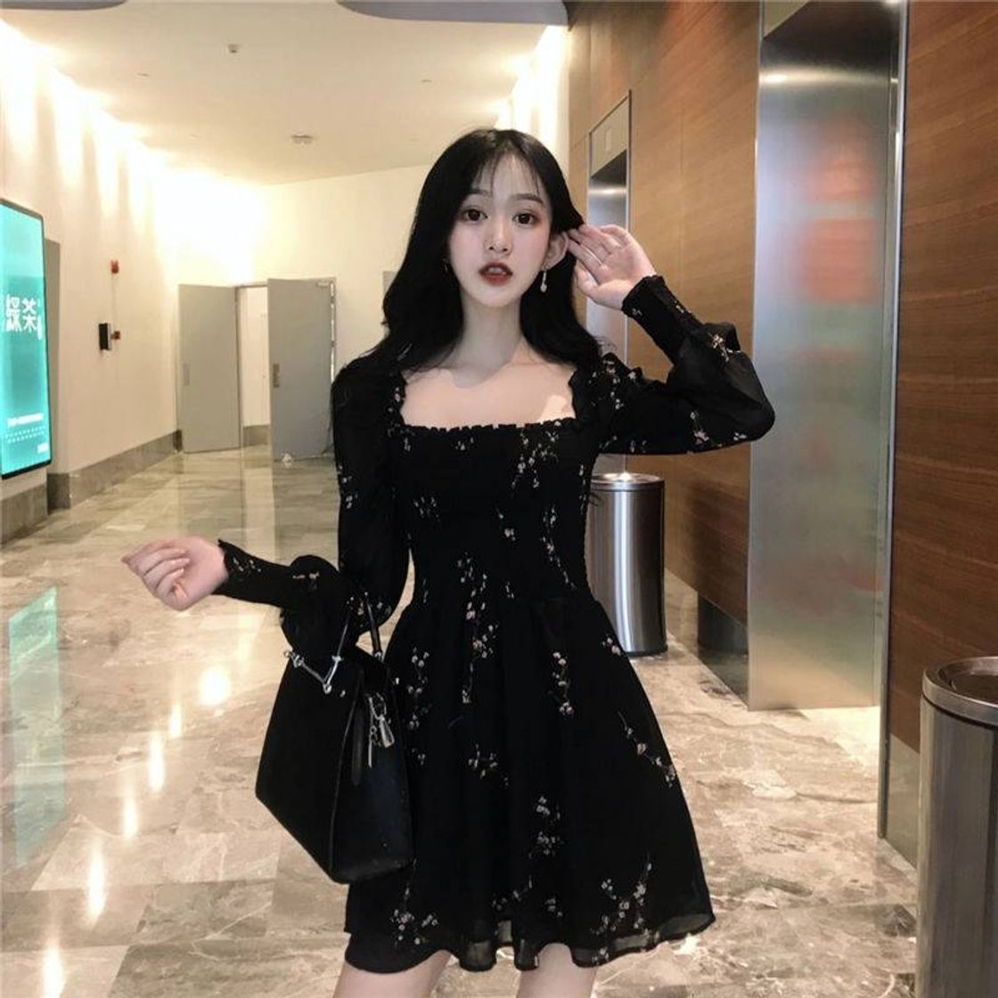 Social Glen Glam - Vestido de corte evasé de manga larga 