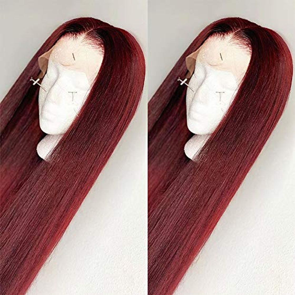 Social Fureya Synthetic Wigs for Women Heat Resistant Fiber Glueless Lace Front Ombre Wigs with Baby Hair Wine Red with Black Roots 24 inch