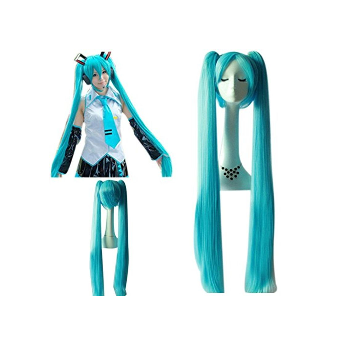 Social mujeres Hatsune Miku Cielo Azul Super Long Doble Ponytails y Super Long