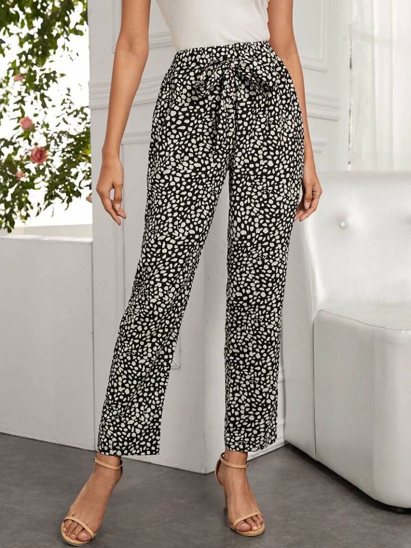Social Pantalones de pierna recta y cordón delantero con estampado