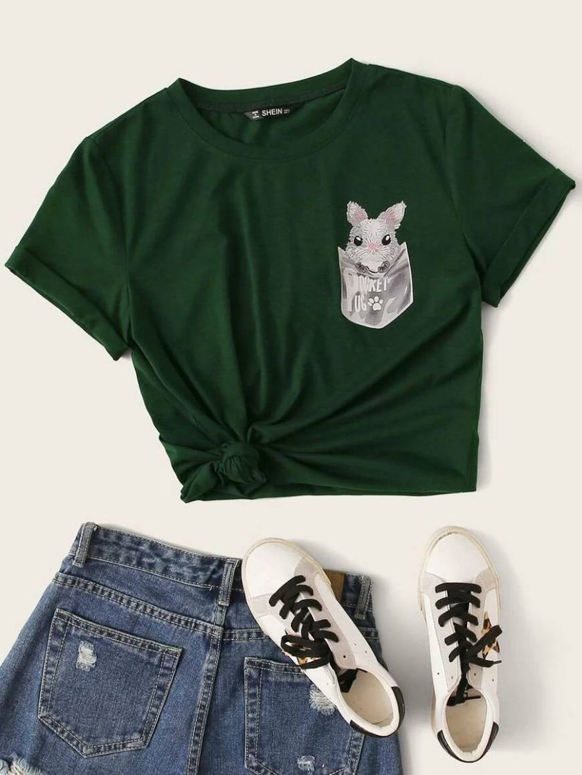 Social Camiseta con estampado de conejo de puño de doblez 