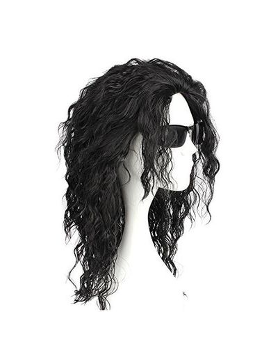 CLOCOLOR Michael Jackson Cosplay Costume Peluca de Cabello Rizado Largo Peluca Sintética