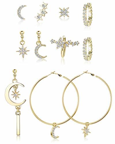 Producto Besteel Pendientes Luna y Estrella para Mujeres Niña Circoniña Pendientes Aros Grandes