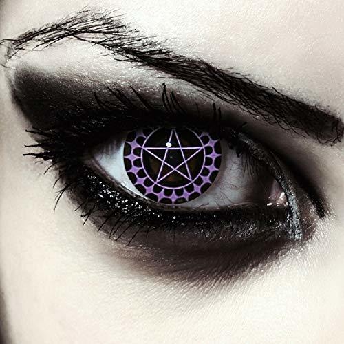 Social Designlenses, Dos lentillas de color negro y morado patrón de pentagrama para
