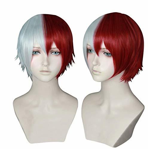 Social NiceLisa Unisex Corto Blanco Rojo Pelos Mixtos School Boy Teen Academia Anime