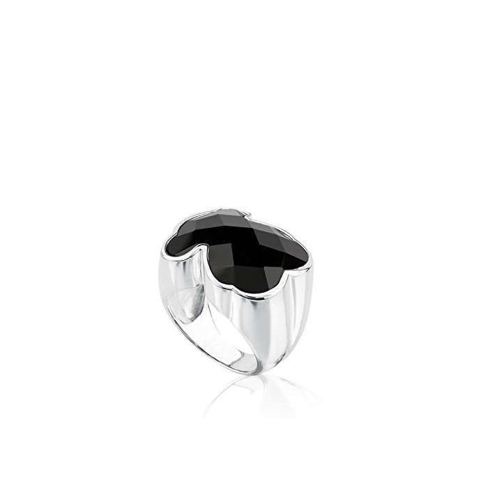 Fashion TOUS Anillo Mujer Plata de Primera Ley con oso en Ónix negro,