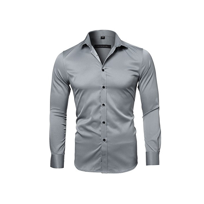 Product Camisa Bambú Fibra Hombre, Manga Larga, Slim Fit, Camisa Elástica Casual/Formal para