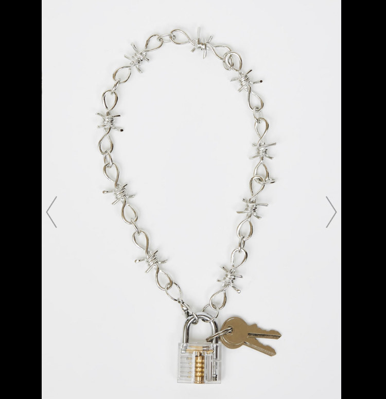 Product Barbed Padlock Keys Punk Necklace - Silver