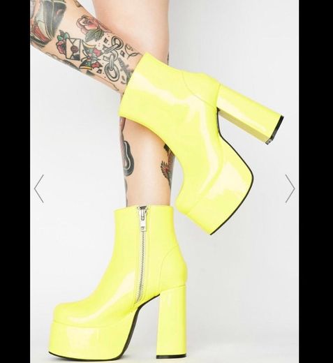 Current Mood Yellow Patent Platform Ankle Boots