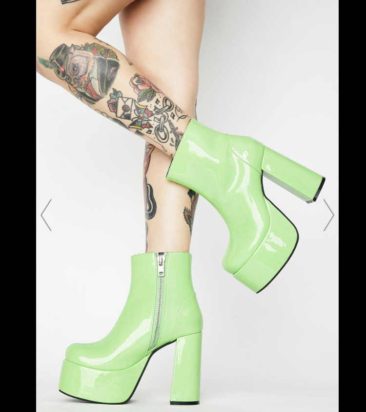 Product Current Mood Green Patent Platform Ankle Boots