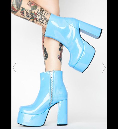 Current Mood Blue Patent Platform Ankle Boots