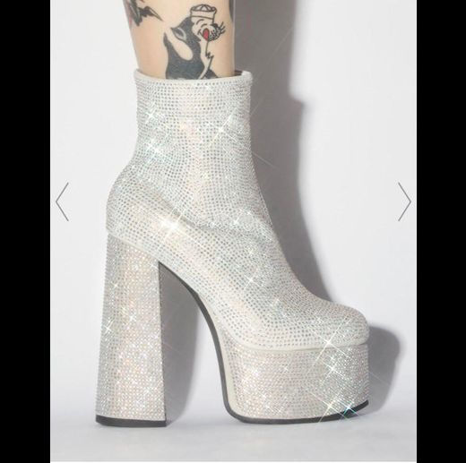 Rhinestone Platform Ankle Boots - Silver