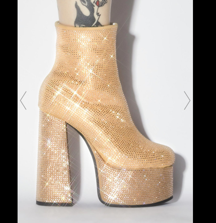 Products Rhinestone Platform Ankle Boots - Gold