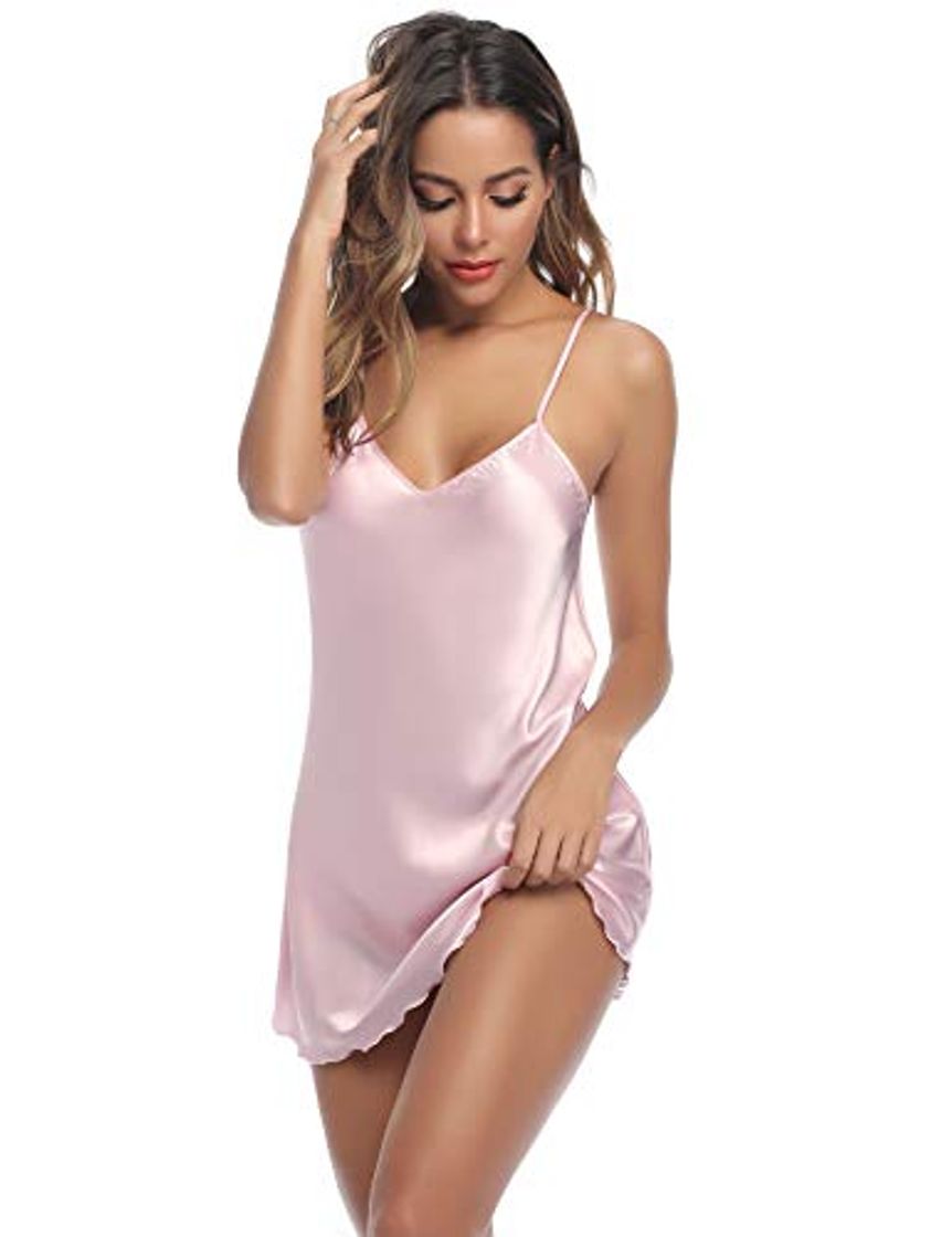 Aibrou Camison Sexy Satén para Mujer Camisón Mujer Raso Camisones Dormir Verano