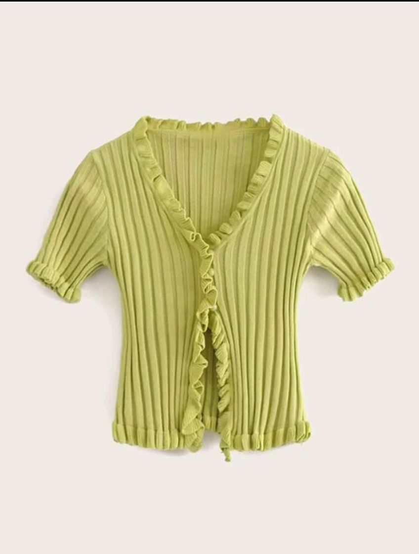 Products Ruffled Ribbed Cropped Cardigan