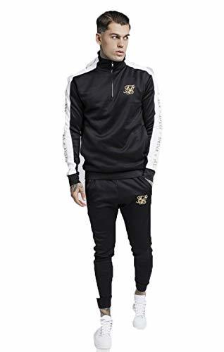 Moda Sik Silk Hombre Quarter Zip Racer Tape Track Chaqueta