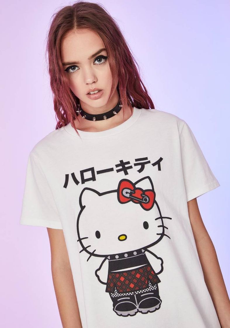 Products Dolls Kill Hello Kitty Graphic Punk Text Oversized Tee White Kawaii