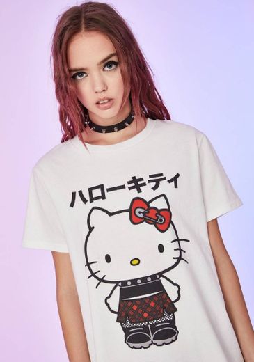 Dolls Kill Hello Kitty Graphic Punk Text Oversized Tee White Kawaii