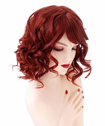 Social AYSAN Pelucas sintéticas cortas de color rojo ondulado, para mujer, disfraz de