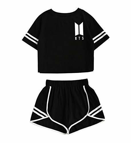 JLTPH Mujer KPOP BTS 2pcs Crop Top y Pantalones Cortos Set Cuello