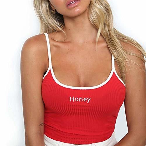 FTTYUOP Mujeres Sexy Crop Top Summer Honey Letter Bordado Strap Tank Tops