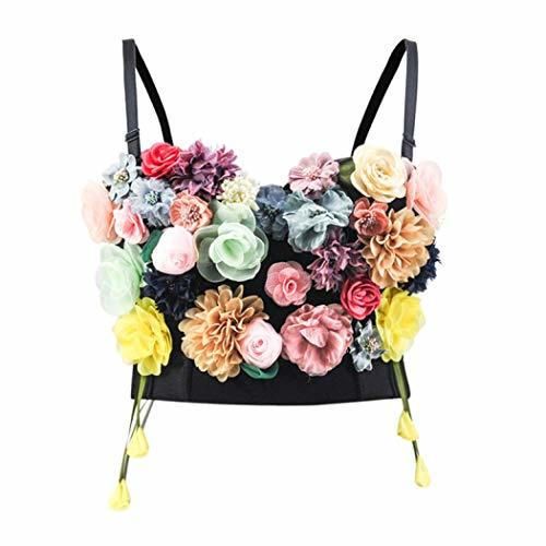 AMURAO Mujeres Overbust Flower Bustier Sexy Corsé gótico Crop Top Steam Punk