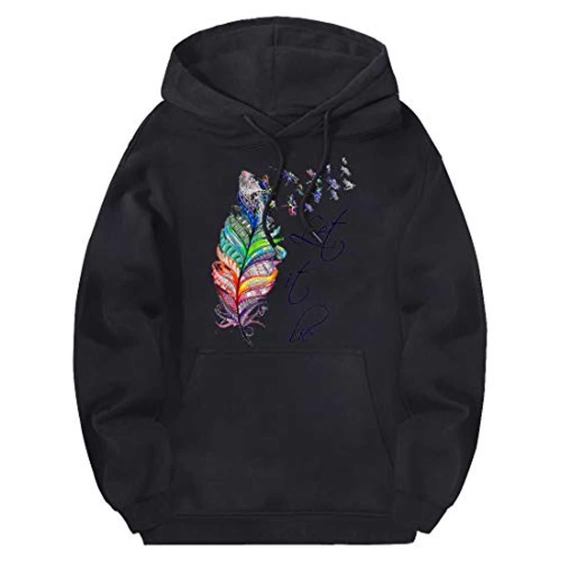 Fashion Pretty Feather Sweatshirts Man Hooded Hipster Fleece Autumn Winter Streetwear Clothing Punk Hoodies Breathable Moletom Masculino Black M