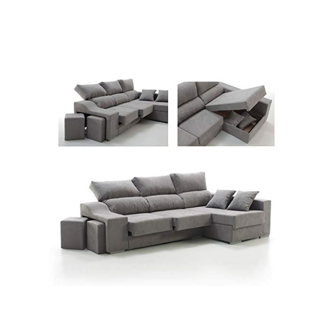 Product Sofá Chaise Longue Loki Derecha 4 Plazas Gris Perla Sistema Limpieza AquaClean