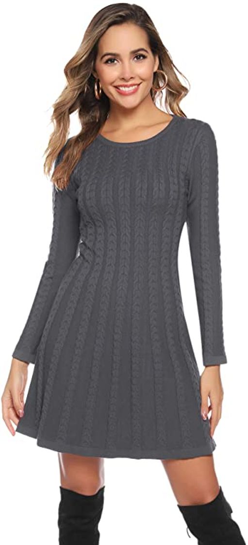 Moda Hawiton Vestido de Punto para Mujer Vestido de Suéter de Cuello Alto Elegante Jersey de Manga Larga de Una Línea para Otoño Invierno