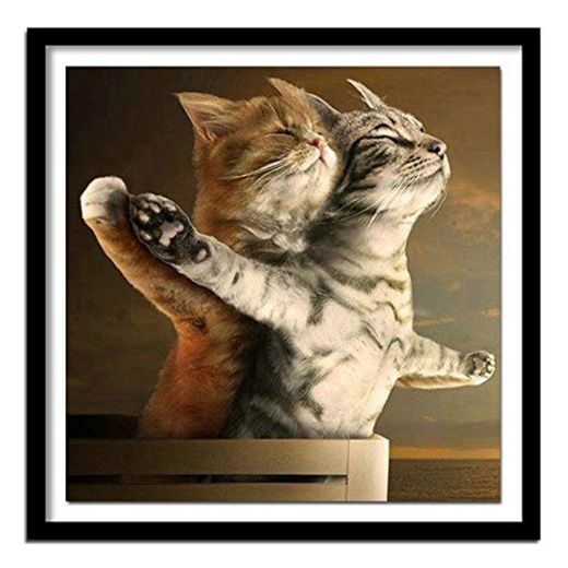 yaoxingfu 5d Diamante Pintura bricolajeRomántico Dos Gatos utilizados para la decoración de la Pared del hogar40x40cm Sin Marco