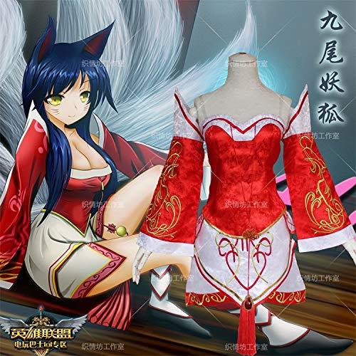 Products WSJDE LOL Ahri Disfraces de Cosplay The Nine-Tailed Fox Red Dress Mujeres