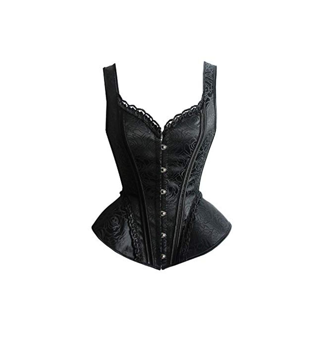 SZIVYSHI Mujer Sexy Gótico Vintage Steampunk Brocado Lace Satén Bone Correa Corsé Corset Bustier Top Negro M