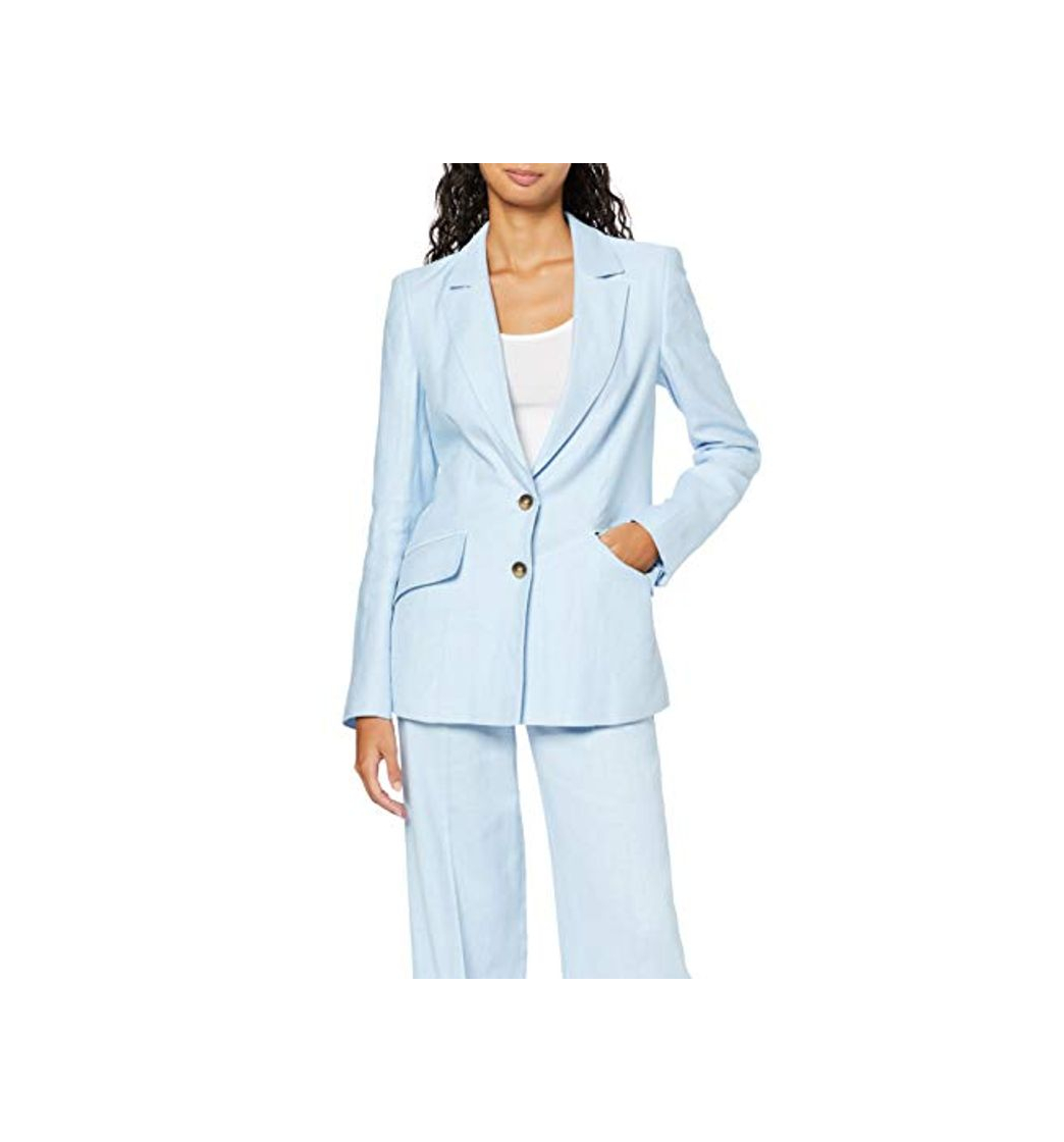 Social Marca Amazon - FIND Americana Larga de Lino Mujer, Azul