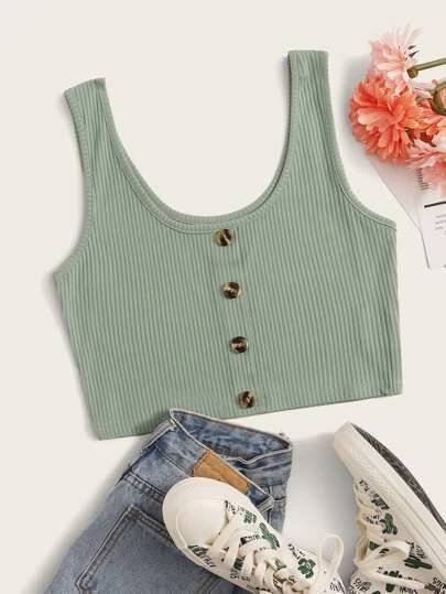 Ribbed button front crop top