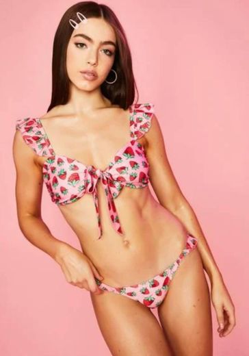 Sugar Thrillz Strawberry Print Bikini Set - Pink
