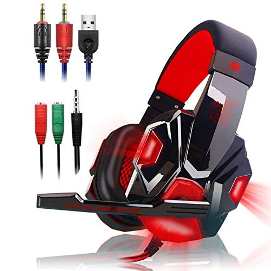 Social Auricurales Casco audífonos de Juego con micrófono y luz LED para computadora