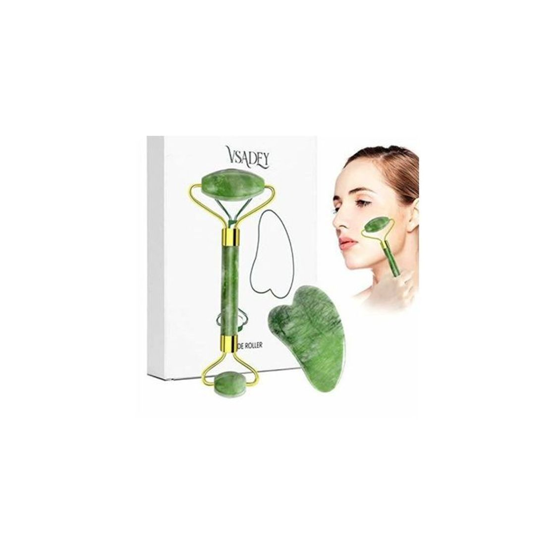 Beauty VSADEY Rodillo de Jade, Jade Roller 100% Natural, Rodillo Facial de Jade