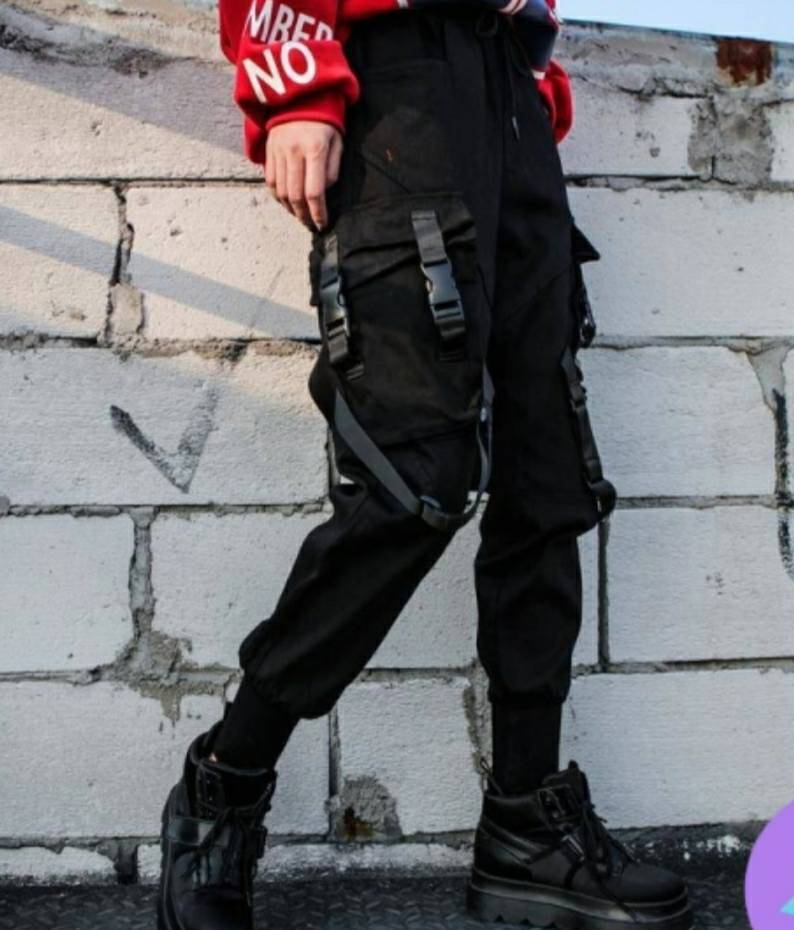 Aesthetic Black High Waist Cargo Pants 