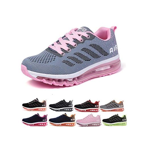 Air Zapatillas de Running para Hombre Mujer Zapatos para Correr y Asfalto Aire Libre y Deportes Calzado Unisexo Gray Pink 41