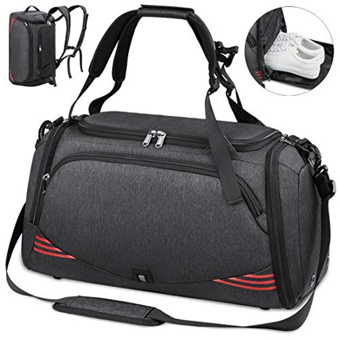 Social NUBILY Bolsa Deporte Hombre Bolsas Gimnasio Mujer Bolso Fin de Semana Viaje con Compartimento para Zapatos Gym Bag Impermeable Grande 40L Negro