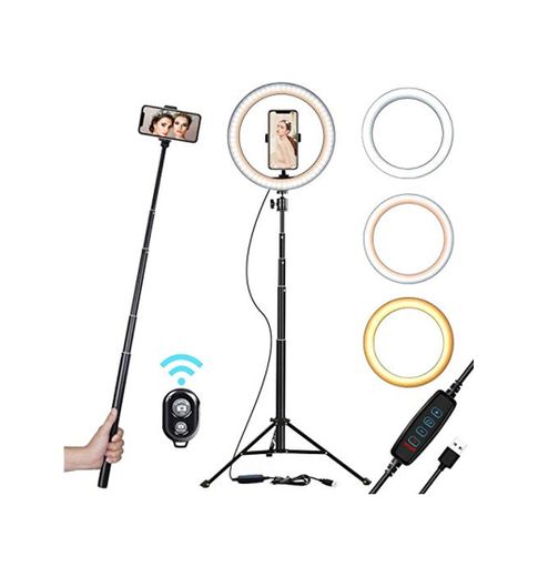 10"Selfie Ring Light con Soporte para Trípode y Soporte para Teléfono Celular